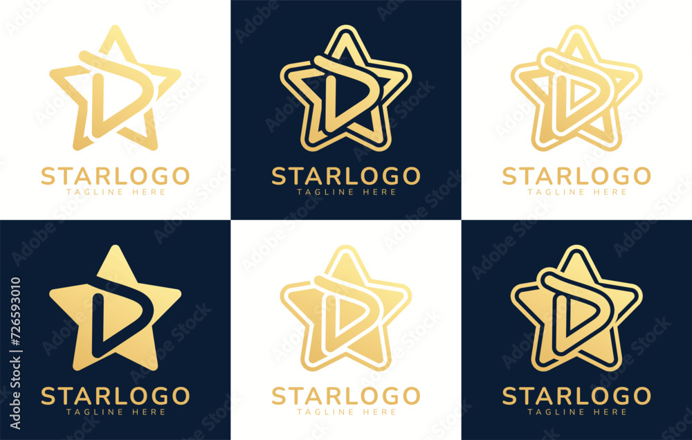 Set of star logo with the letter D. This logo combines letters and star shapes. Suitable for any business that uses stars as its theme. Set of star logo with the letter D. This logo combines letters and star shapes. Suitable for any business that uses stars as its theme.
