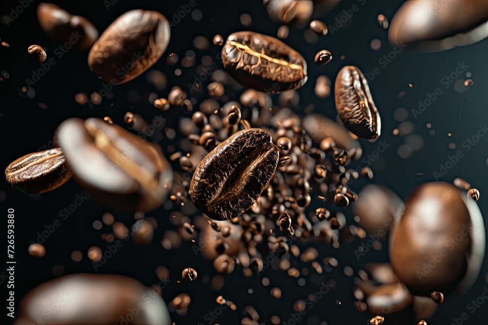 roast coffee beans falling down, in the style of viennese actionism roast coffee beans falling down, in the style of viennese actionism