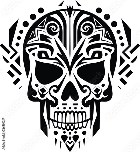 tribal skull and elements tattoo design, sticker vector illustration photo