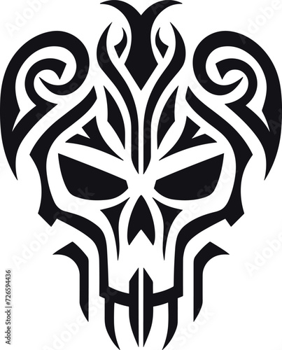 tribal skull and elements tattoo design, sticker vector illustration