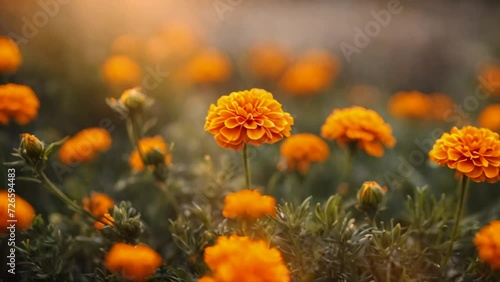 Fine wild growing flower marigold calendula on background meadow on colored background close-up, generated ai photo