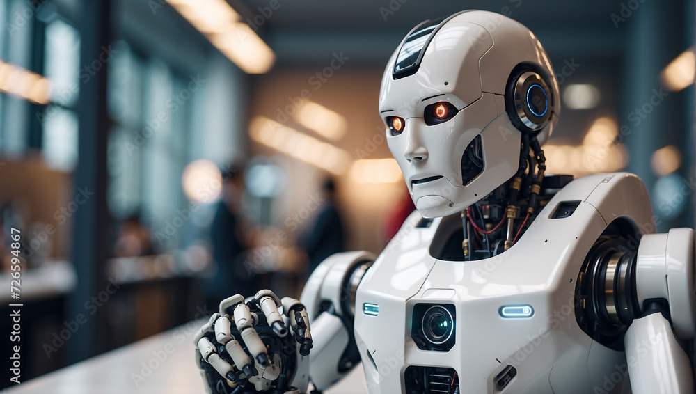 Robot on a office background Robot on a office background