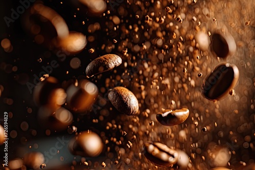 roast coffee beans falling down, in the style of viennese actionism photo