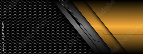 Abstract gold grey metallic black line circuit cyber grey hexagon mesh pattern design modern futuristic technology creative background vector