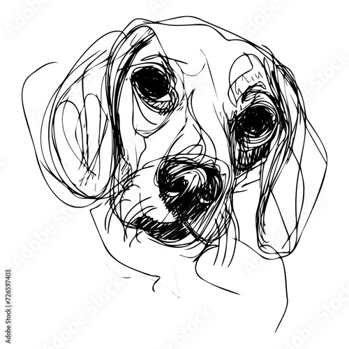 Messy line drawing of a beagle dog's face