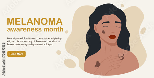 Skin cancer and melanoma awareness month woman screening. Person health checkup