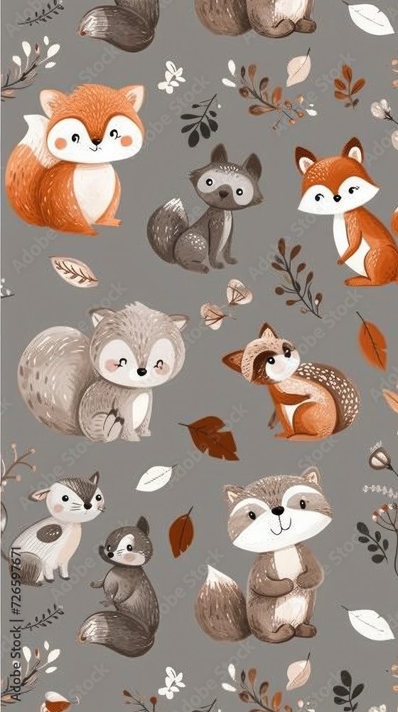 Seamless pattern. children's animals on a gray background. Seamless pattern. children's animals on a gray background.
