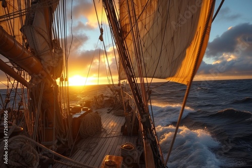Sailboat on the sea at sunset