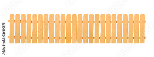 Long Wooden Picket Fence on a plain background, front view.
