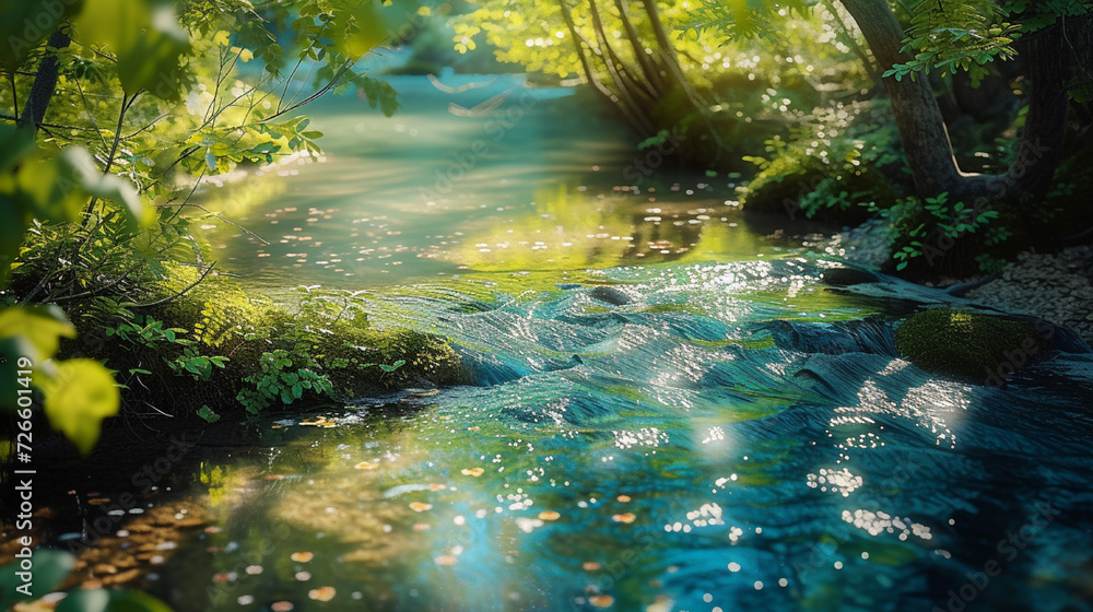 green forest with water