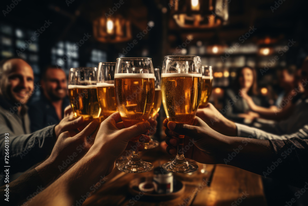 A group of friends raising a glass to celebrate a friend's promotion, highlighting the shared accomplishments within a supportive social circle. Generative Ai.