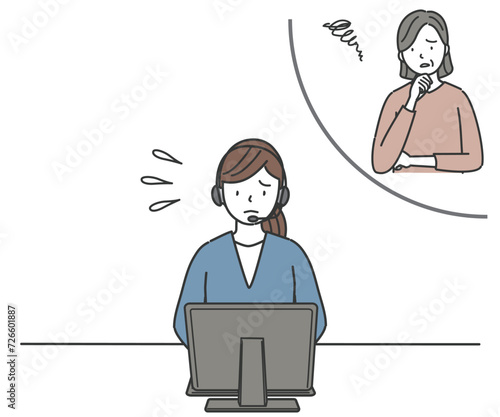 シニア女性のクレームを受けるコールセンターの女性