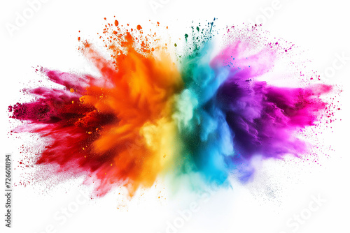 Photo colorful mixed rainbow powder explosion isolated on a white background