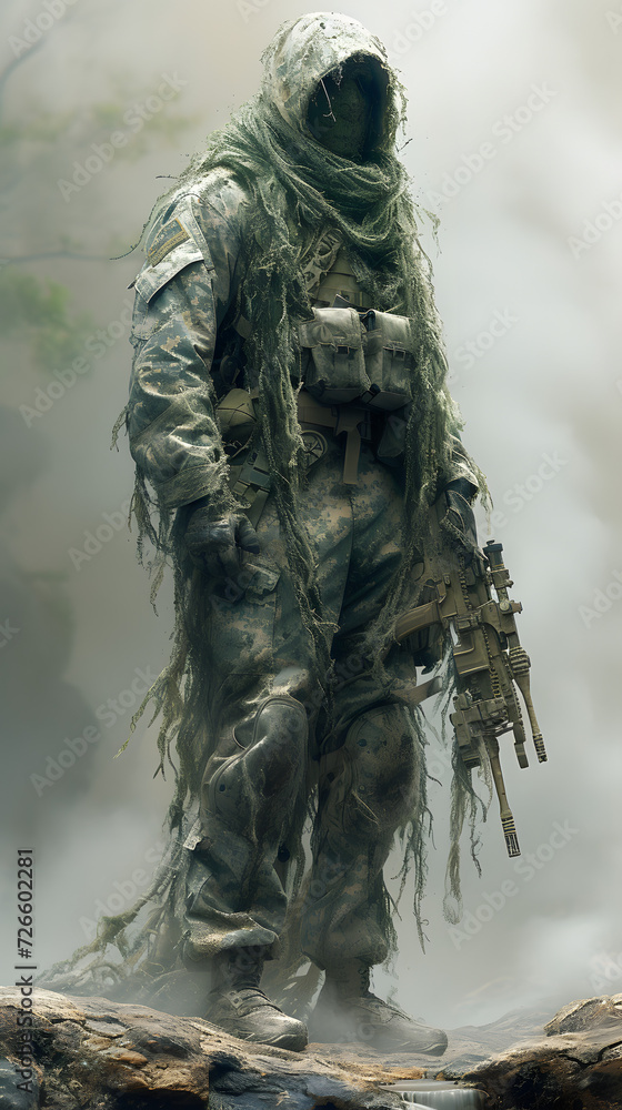 Fototapeta premium soldier in camouflage holding a rifle