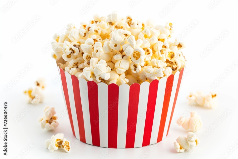 Popcorn striped bucket on white background Popcorn striped bucket on white background