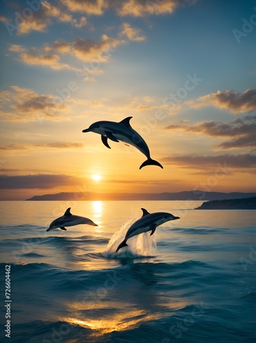 dolphins in the sunset © ArtistiKa