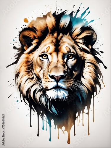 lion, animal art, color splash, artistic illustration in warm colors