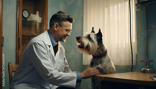 Um veterinário atendendo um lindo cachorro photo