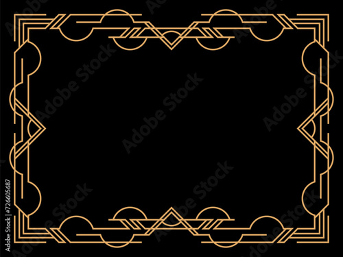 Art deco frame. Vintage linear border. Design a template for invitations, leaflets and greeting cards. Geometric golden frame. The style of the 1920s - 1930s. Vector illustration