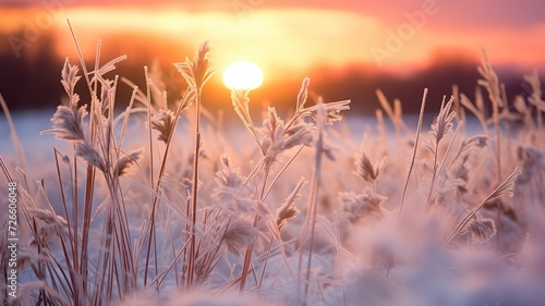Field of Tall Grass Amidst a Gentle Snowfall - Serene Winter Landscape