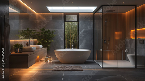 Modern Luxury Bathroom Interior with Elegant Lighting and Design