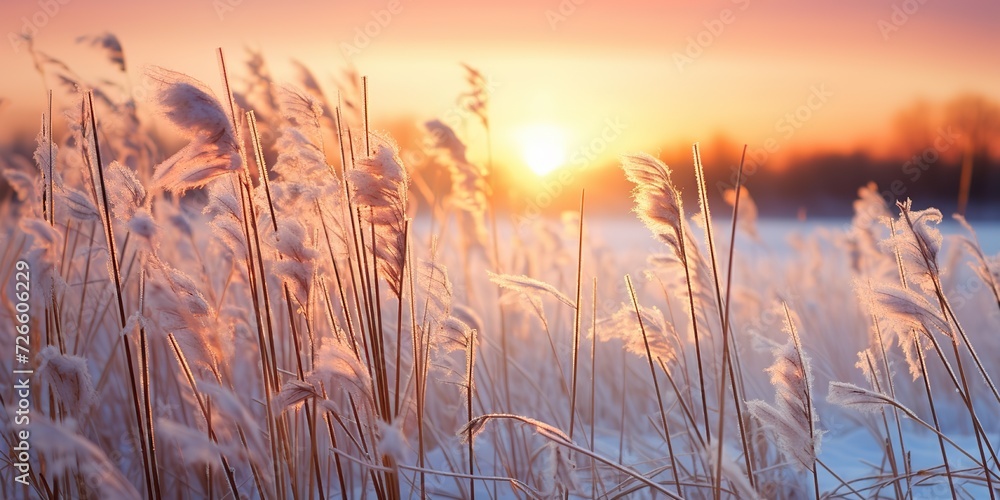 Transformation of Tall Grass Field in a Gentle Snowfall - Winter Bliss