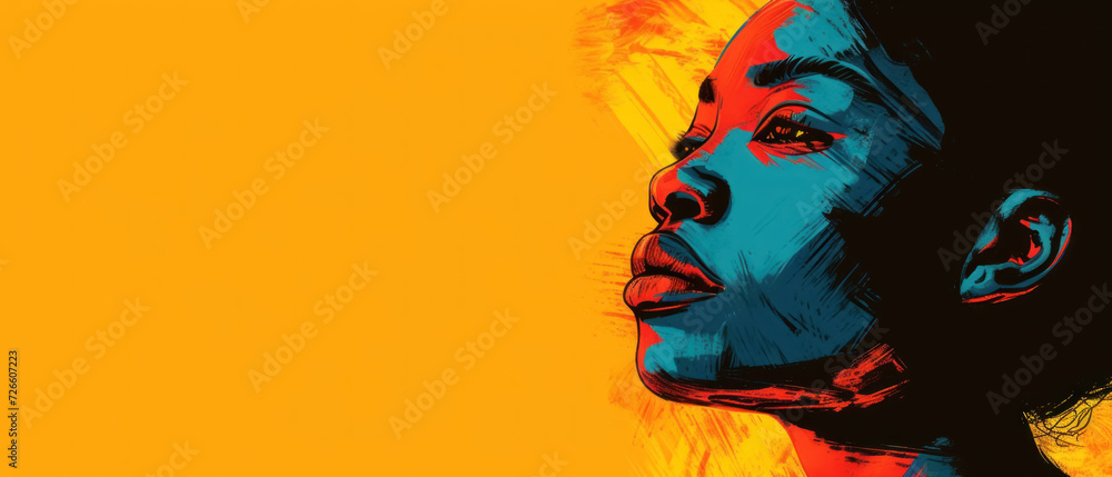 colorful Abstract portraits of a beautiful African american woman. Black woman abstract art. Black History Month with copy space for text - obrazy, fototapety, plakaty 