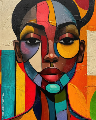 colorful Abstract portraits of a beautiful African american woman. Black woman abstract art. Black History Month with copy space for text