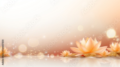 Vesak day concept water lily or lotus flower with peach bokeh background and copyspace