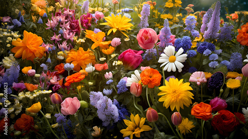 Colorful blooming flowers background © xuan