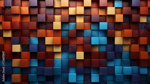 Vibrant and playful colorful wooden blocks aligned in 3d style  creating an abstract background