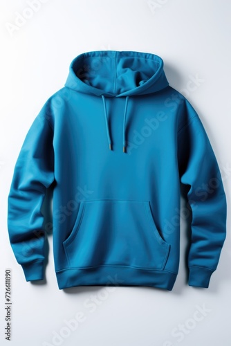 A blue hoodie photographed on a clean white background. Perfect for showcasing clothing design or as a fashion accessory.