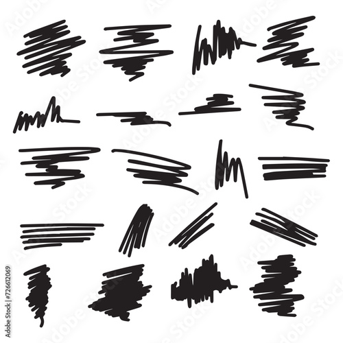 Scribble brush stroke charcoal curly line set illustation for background design