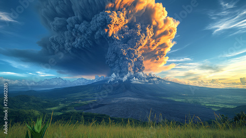 16 9 The volcano erupted releasing large clouds of black smoke and charcoal into the sky.