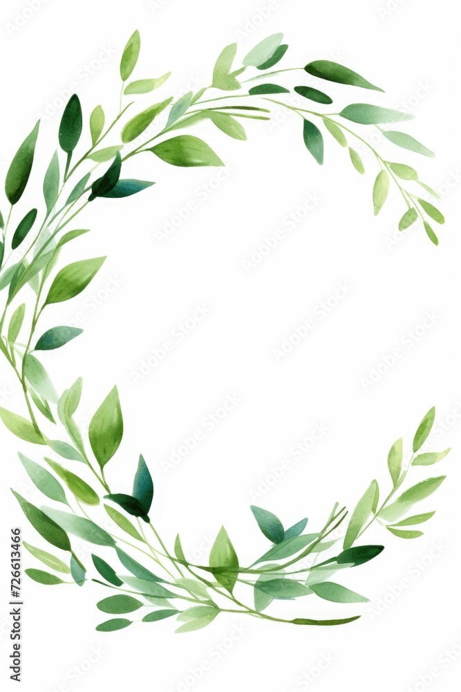 A wreath made of green leaves on a clean white background. Perfect for nature-themed designs or as a symbol of freshness and new beginnings A wreath made of green leaves on a clean white background. Perfect for nature-themed designs or as a symbol of freshness and new beginnings