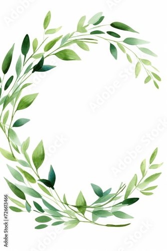 A wreath made of green leaves on a clean white background. Perfect for nature-themed designs or as a symbol of freshness and new beginnings
