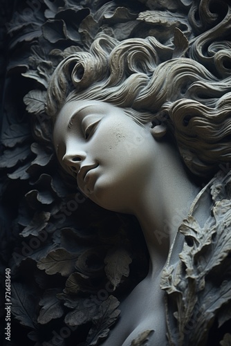 A close-up view of a statue depicting a woman. Perfect for art enthusiasts and history buffs
