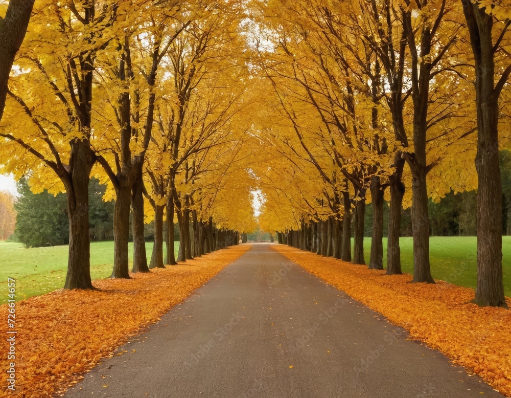 Naklejka premium Harvest Harmony Autumnal Splendor Along the Driveway