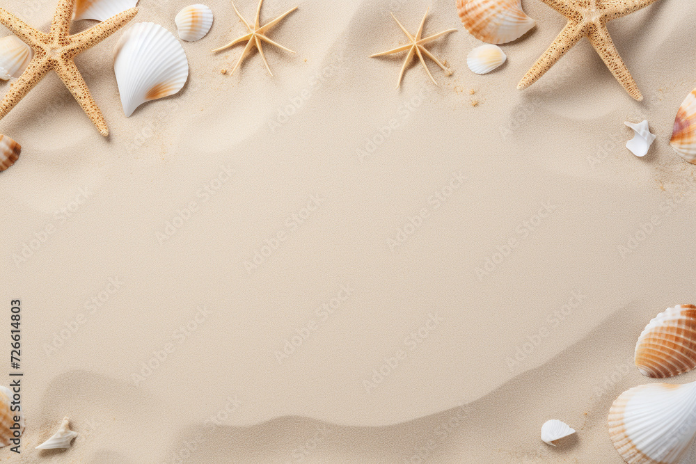 Obraz premium shells and starfish on sand,summer concept,Generated By Ai