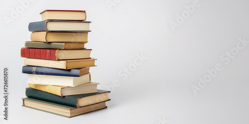 a stacked of book on white isolated studio background