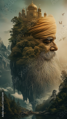 Sikh, Gurudwara, nature, superimposed, sland in the sea photo