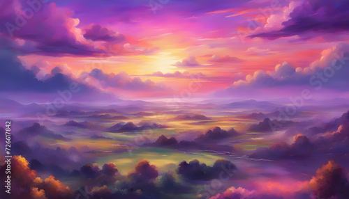 sunset over the mountains with anime art © Zahid
