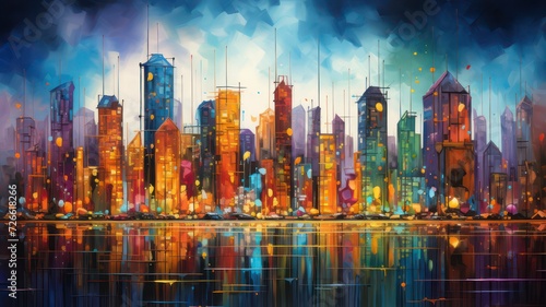 Colorful skyline in cartoon style created with Generative AI