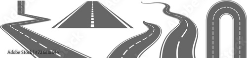 Lots of winding roads. Traveling along a curved highway. The road to the horizon in perspective. Curvy asphalt empty line isolated vector concept