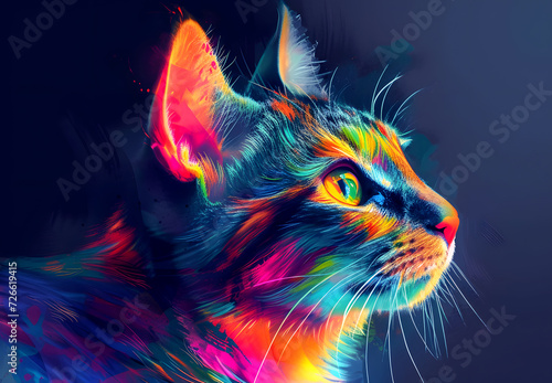 Portrait of a cat in bright saturated colors. Ai generated.