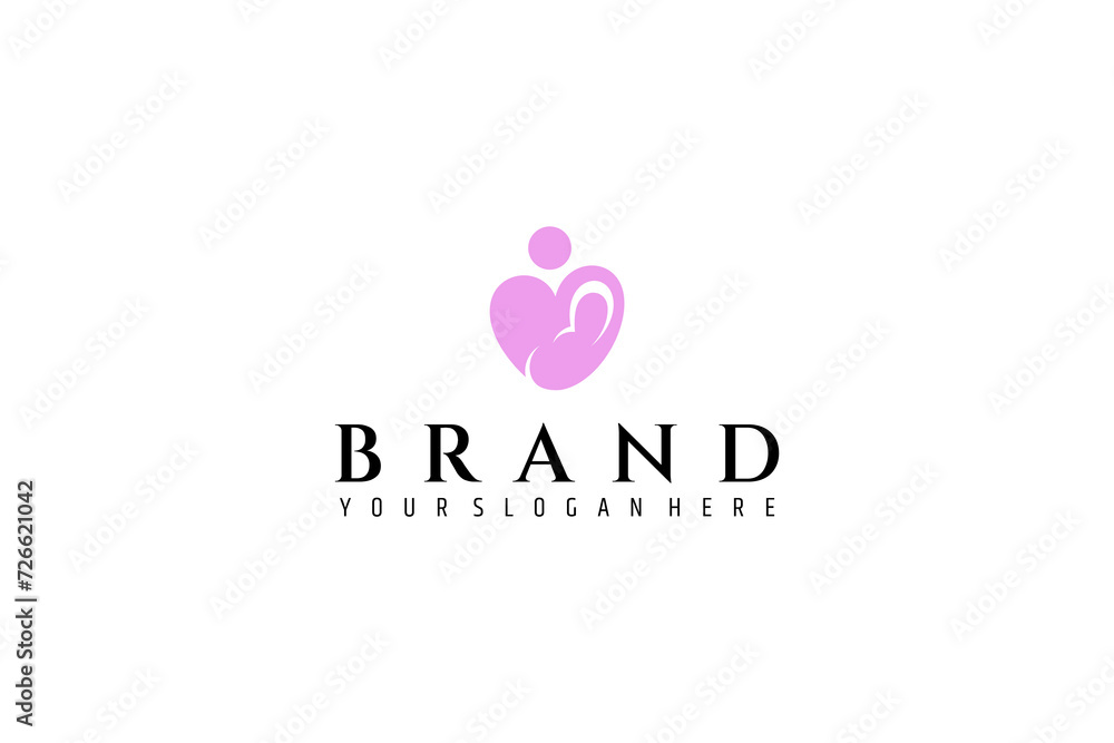 Mother and baby in flat vector design style illustration with love heart symbol shape. Mother and baby in flat vector design style illustration with love heart symbol shape.