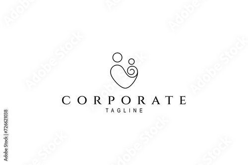 Mother and baby in love heart shape simple style line art illustration.