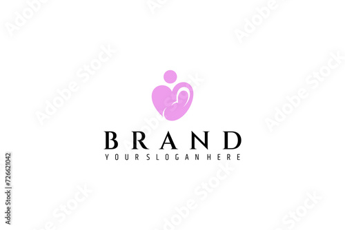 Mother and baby in flat vector design style illustration with love heart symbol shape.