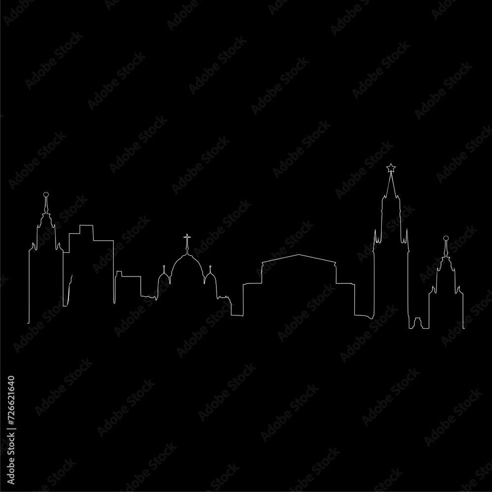 Moscow, Russia architecture line icon isolated on black background 