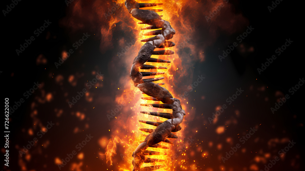 Obraz premium 3D rendering genetic diagram of human DNA under microscope